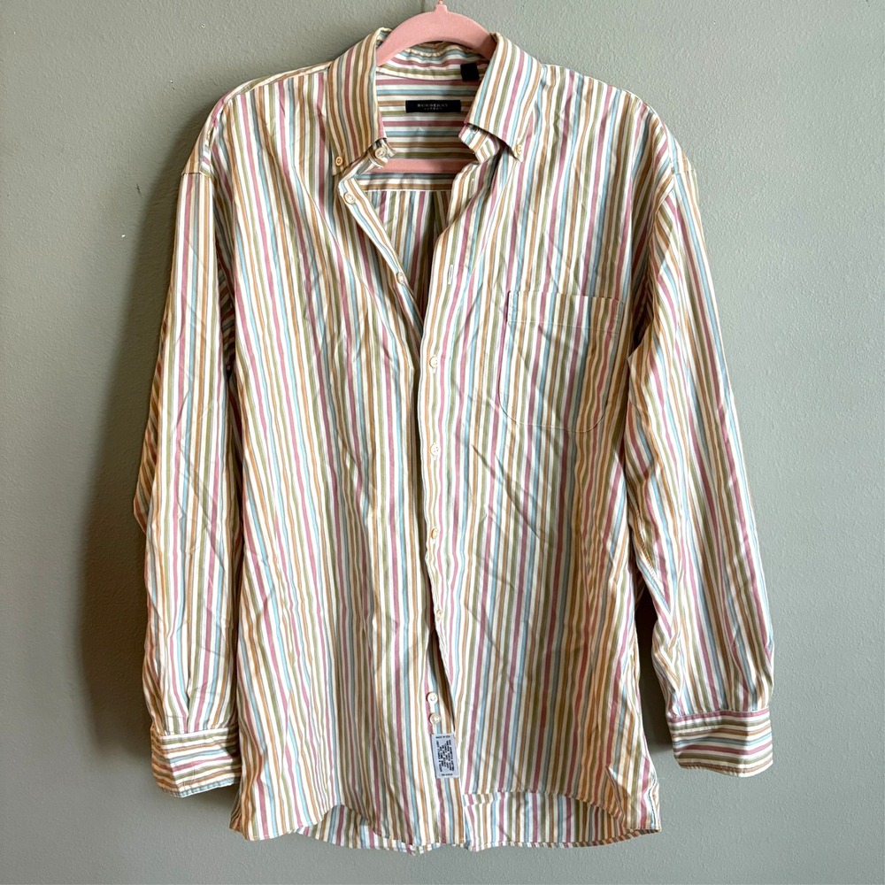 Burberry‎ London Mens Multicolor Striped Long Sleeve Button Down Shirt Size M